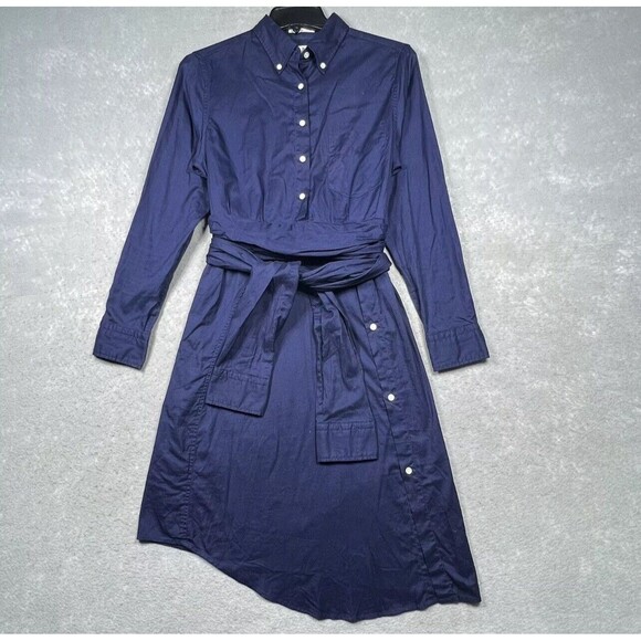 Gant Shirt Dress Womens Medium Navy 1/2 Button Front Tie Waist The Smile Shift - Picture 1 of 10